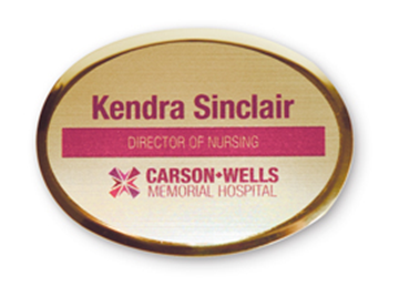 Gold Metallic Full Color Name Badge - 2" x 2 3/4" Oval