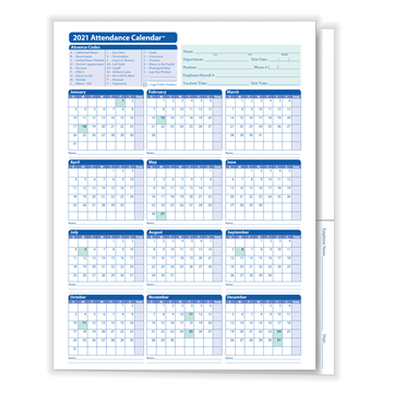 ComplyRight™ 2021 Attendance Calendar Folders, 9 3/8" x 11 3/4", White