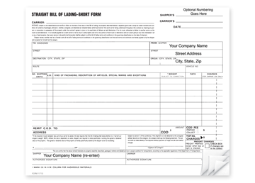 Custom Bill Of Lading, Business Forms, 3-Part with Easy Tear-Out Pages, 8 1/2" x 7"
