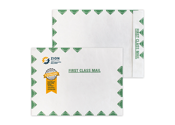 Custom DuPont™ Tyvek® Envelope, 9" x 12" Open End with Green First Class Border