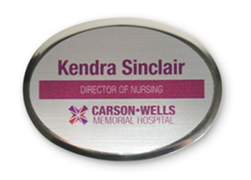 Silver Metallic Full Color Name Badge - 2" x 2 3/4" Oval