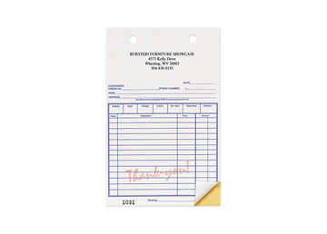 Custom Red "Thank You" Business Forms, Carbonless Business Forms, 5-3/8” x 8-1/2”, 2-Part with Easy Tear-Out Pages