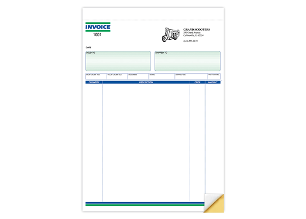 Custom Invoice Forms, Carbonless Business Forms, Ruled, 8-1/2” x 11”, 2-Part with Easy Tear-Out Pages