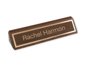 Laser Engraved Gold Inlay Letters and Border on Walnut Desk Bar, 2 3/8" x 10 1/2"