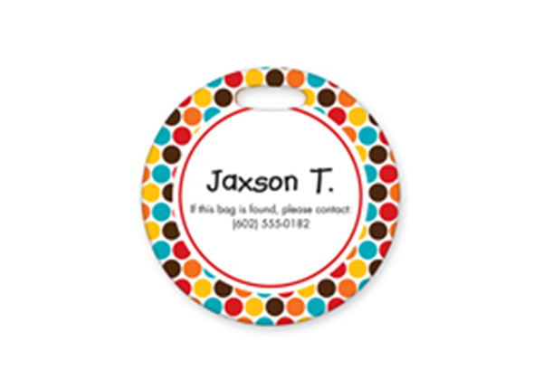 Round Plastic luggage tag || Custom Awards & Gifts || 4"