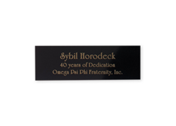 Engraved Black Metal Plate || Custom Indoor Signs || Horizontal, 3" x 1", Gold Imprint