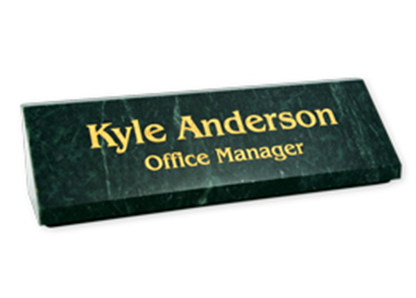 Engraved Green Marble Desk Bar || Custom Indoor Signs || Horizontal, 8" x 2 3/16"