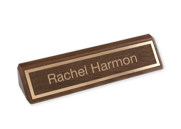 Engraved Walnut Desk Bar || Custom Indoor Signs || Horizontal, 10 1/2" x 2 3/8", Gold Foil Imprint